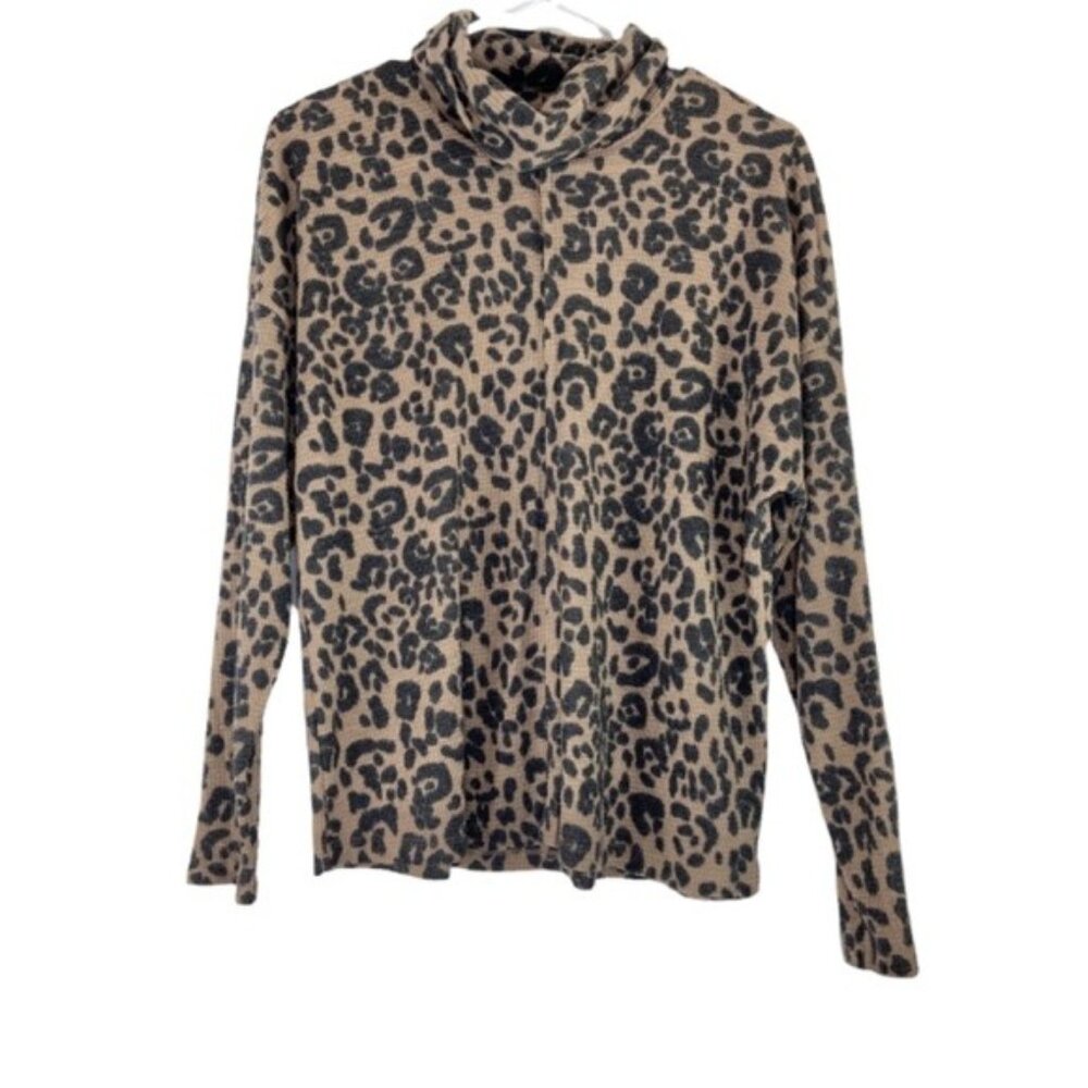 Vince Camuto Leopard Pullover Lightweight Cowlneck Sweater